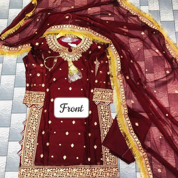 3 Pcs Women’s Stitched Crinkle Chiffon Embroidered Suit