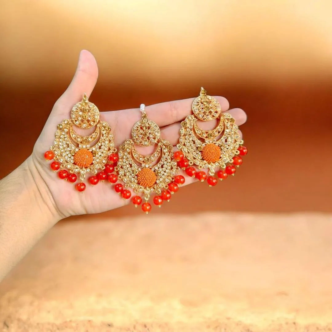 Gold Plated Crystal Earrings & Bindia Set