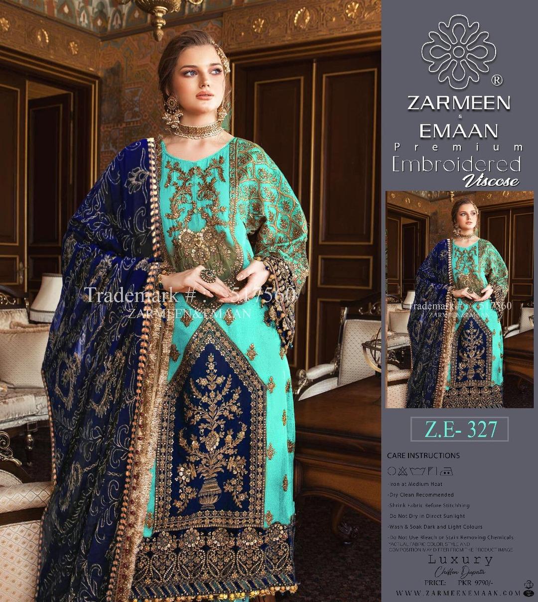 Red Embroidered Viscose Suit 3 Pcs