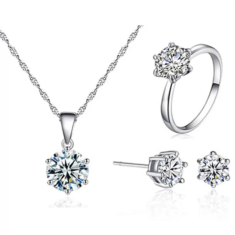 Bridesmaid Jewelry Set for Wedding 925 sterling silver chains Necklace Earring For Women Gemstone Rings Party Jewelry Sets